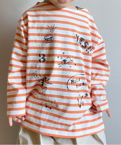 MAKE YOUR DAY（メイクユアデイ）の「ボーダーラクガキ長袖Tシャツ■80～140cm（Tシャツ/カットソー・キッズ・ブルー/ラベンダー/ミント/オレンジ・80/90/100/110/120/130/140）」の22枚目の写真