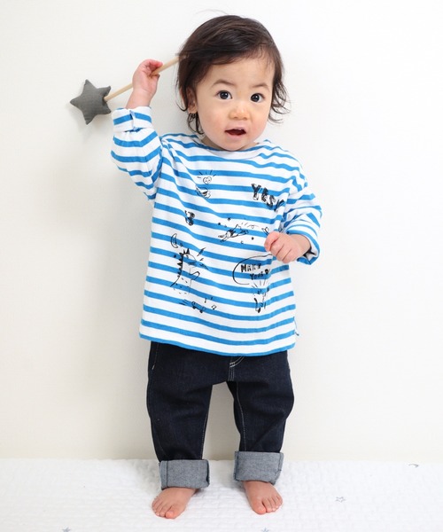 MAKE YOUR DAY（メイクユアデイ）の「ボーダーラクガキ長袖Tシャツ■80～140cm（Tシャツ/カットソー・キッズ・ブルー/ラベンダー/ミント/オレンジ・80/90/100/110/120/130/140）」の12枚目の写真