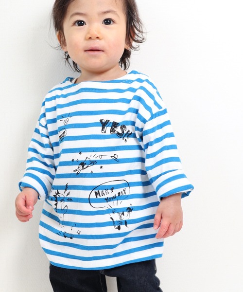 MAKE YOUR DAY（メイクユアデイ）の「ボーダーラクガキ長袖Tシャツ■80～140cm（Tシャツ/カットソー・キッズ・ブルー/ラベンダー/ミント/オレンジ・80/90/100/110/120/130/140）」の11枚目の写真