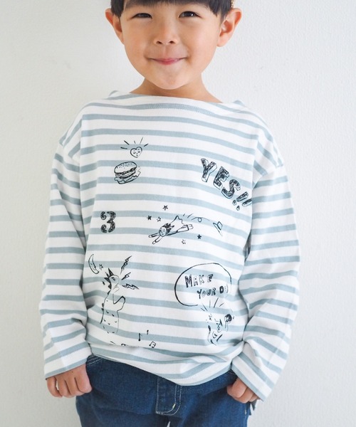 MAKE YOUR DAY（メイクユアデイ）の「ボーダーラクガキ長袖Tシャツ■80～140cm（Tシャツ/カットソー・キッズ・ブルー/ラベンダー/ミント/オレンジ・80/90/100/110/120/130/140）」の5枚目の写真