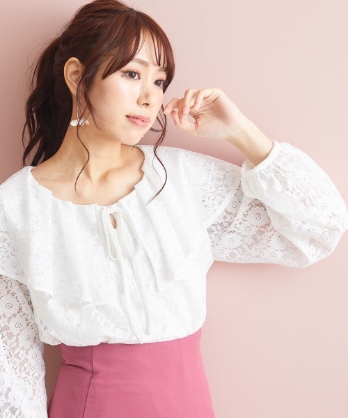marun(マルン)の「<大きいサイズ> ビッグカラーレースブラウス marun(シャツ/ブラウス・レディース・オフホワイト/ブラック/サックスブルー・L/LL/3L/4L/5L)」の2枚目の写真