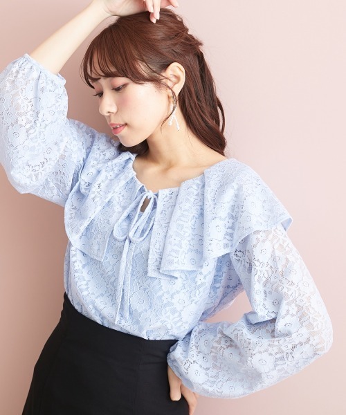 marun(マルン)の「<大きいサイズ> ビッグカラーレースブラウス marun(シャツ/ブラウス・レディース・オフホワイト/ブラック/サックスブルー・L/LL/3L/4L/5L)」の3枚目の写真