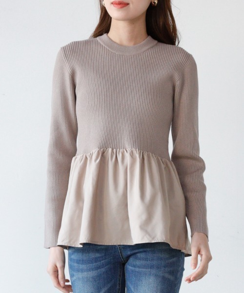 M.deux（エムドゥ）の「ペプラム切替ニット（ニット/セーター・レディース・ブラック/グレイッシュベージュ・MEDIUM）」の9枚目の写真