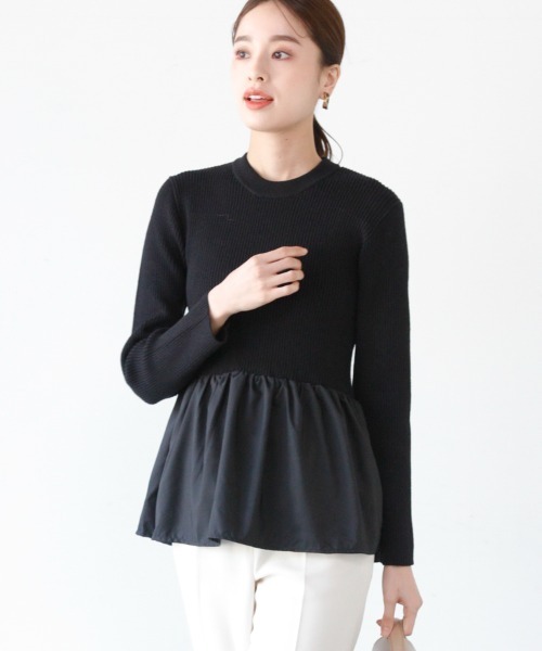 M.deux（エムドゥ）の「ペプラム切替ニット（ニット/セーター・レディース・ブラック/グレイッシュベージュ・MEDIUM）」の19枚目の写真