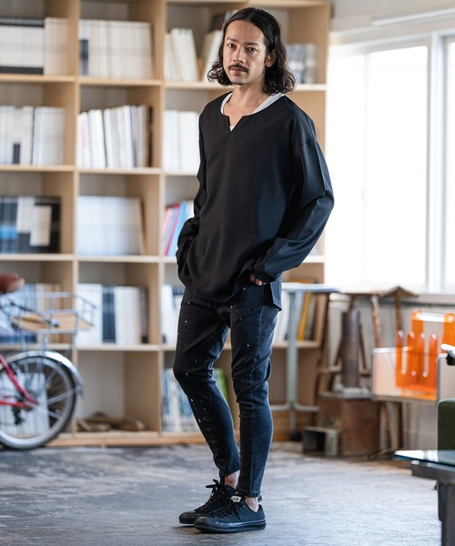 CAMBIO(カンビオ)の「mlt4214-キーネックカットソー(Tシャツ/カットソー・メンズ・ブラック/グレー/ベージュ・L/M)」の6枚目の写真