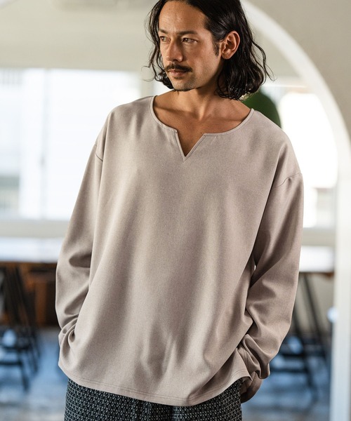 CAMBIO(カンビオ)の「mlt4214-キーネックカットソー(Tシャツ/カットソー・メンズ・ブラック/グレー/ベージュ・L/M)」の8枚目の写真