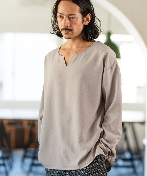 CAMBIO(カンビオ)の「mlt4214-キーネックカットソー(Tシャツ/カットソー・メンズ・ブラック/グレー/ベージュ・L/M)」の9枚目の写真