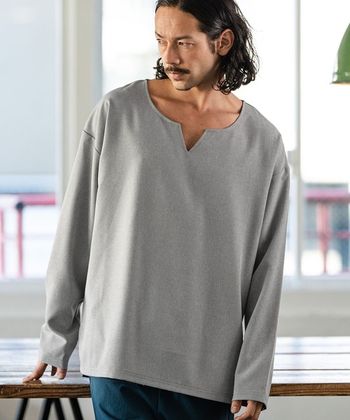CAMBIO(カンビオ)の「mlt4214-キーネックカットソー(Tシャツ/カットソー・メンズ・ブラック/グレー/ベージュ・L/M)」の12枚目の写真