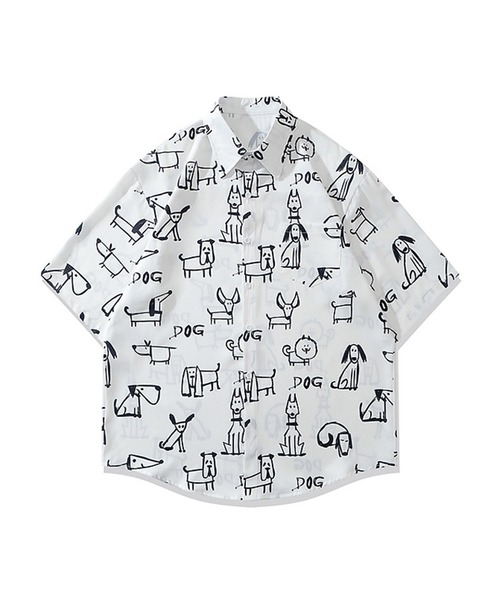 HOOK（フック）の「【HOOK】古着風総柄ビッグアロハシャツ (SS) (LR)（シャツ/ブラウス・メンズ・ホワイト系その他5/ピンク/ホワイト系その他4/ネイビー/グリーン系その他3/ブルー/スモークピンク/ブルー系その他/ホワイト系その他/ピンク系その他5/ホワイト系その他2/グリーン系その他4/ブラック/ホワイト/ブルー系その他3/グリーン系その他2/グリーン系その他5/ライトグリーン・L/M/XL）」の3枚目の写真