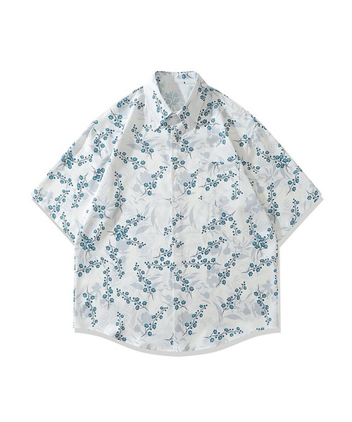 HOOK（フック）の「【HOOK】古着風総柄ビッグアロハシャツ (SS) (LR)（シャツ/ブラウス・メンズ・ホワイト系その他5/ピンク/ホワイト系その他4/ネイビー/グリーン系その他3/ブルー/スモークピンク/ブルー系その他/ホワイト系その他/ピンク系その他5/ホワイト系その他2/グリーン系その他4/ブラック/ホワイト/ブルー系その他3/グリーン系その他2/グリーン系その他5/ライトグリーン・L/M/XL）」の5枚目の写真