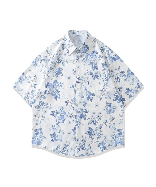 HOOK（フック）の「【HOOK】古着風総柄ビッグアロハシャツ (SS) (LR)（シャツ/ブラウス・メンズ・ホワイト系その他5/ピンク/ホワイト系その他4/ネイビー/グリーン系その他3/ブルー/スモークピンク/ブルー系その他/ホワイト系その他/ピンク系その他5/ホワイト系その他2/グリーン系その他4/ブラック/ホワイト/ブルー系その他3/グリーン系その他2/グリーン系その他5/ライトグリーン・L/M/XL）」の6枚目の写真