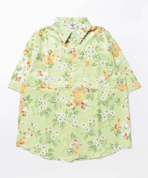 HOOK（フック）の「【HOOK】古着風総柄ビッグアロハシャツ (SS) (LR)（シャツ/ブラウス・メンズ・ホワイト系その他5/ピンク/ホワイト系その他4/ネイビー/グリーン系その他3/ブルー/スモークピンク/ブルー系その他/ホワイト系その他/ピンク系その他5/ホワイト系その他2/グリーン系その他4/ブラック/ホワイト/ブルー系その他3/グリーン系その他2/グリーン系その他5/ライトグリーン・L/M/XL）」の12枚目の写真