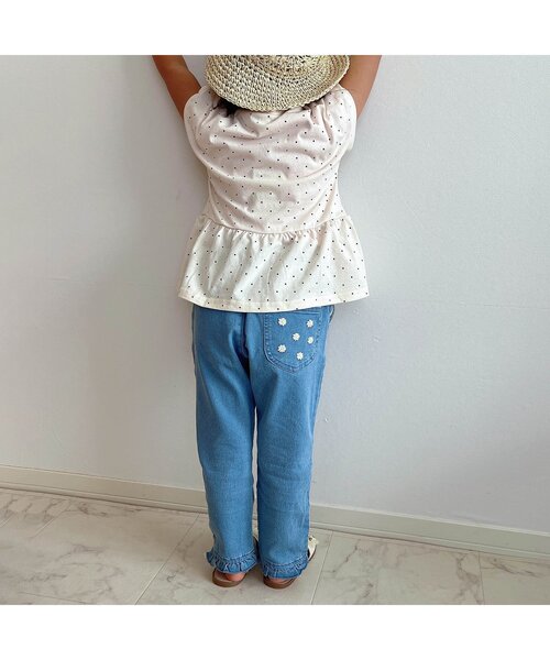 apres les cours（アプレレクール）の「デイジー刺繍ポケットパンツ_10分丈（その他パンツ・キッズ・アイボリー/インディゴブルー/ミント/ラベンダー・140/130/80/120/100/110/90）」の11枚目の写真