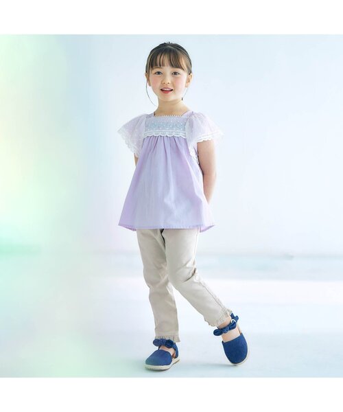 apres les cours（アプレレクール）の「デイジー刺繍ポケットパンツ_10分丈（その他パンツ・キッズ・アイボリー/インディゴブルー/ミント/ラベンダー・140/130/80/120/100/110/90）」の15枚目の写真