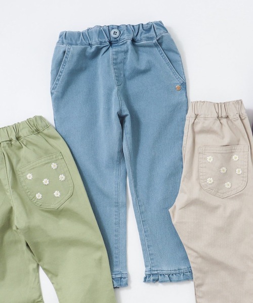 apres les cours（アプレレクール）の「デイジー刺繍ポケットパンツ_10分丈（その他パンツ・キッズ・アイボリー/インディゴブルー/ミント/ラベンダー・140/130/80/120/100/110/90）」の4枚目の写真