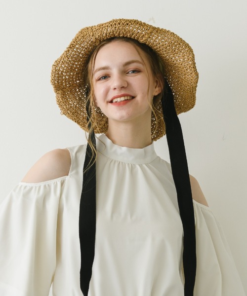 idem(イデム)の「ribbon straw hat/リボン付きストローハット(ハット・レディース・ベージュ/ベージュ系その他・FREE)」の6枚目の写真