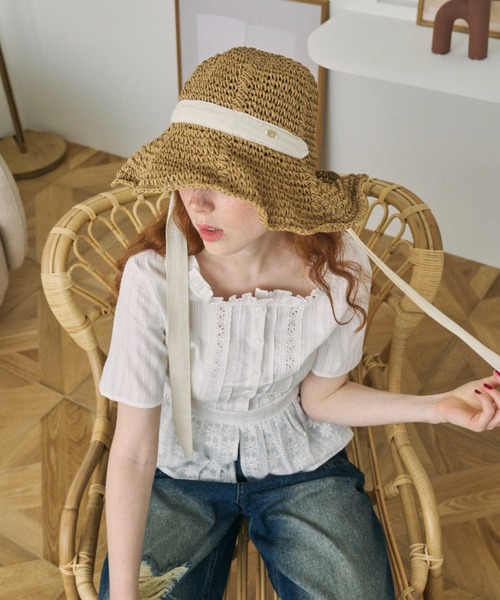 swelly Ribbon Straw Hat リボンストローハット　麦わら帽子 リボンストローハット 麦わら 帽子 紐付き 日よけ ハット 海