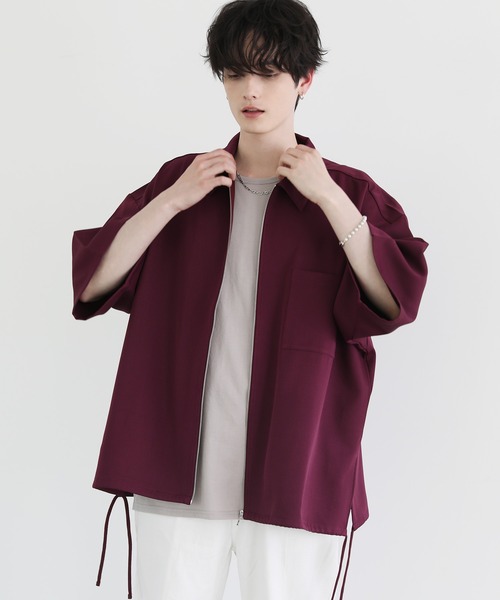 ETELIO（エテリオ）の「ビッグシルエットスリット入りサイドレースジップシャツ（シャツ/ブラウス・メンズ・ブラック/ライトグレー/ワイン/ブルー・S/L/M）」の16枚目の写真