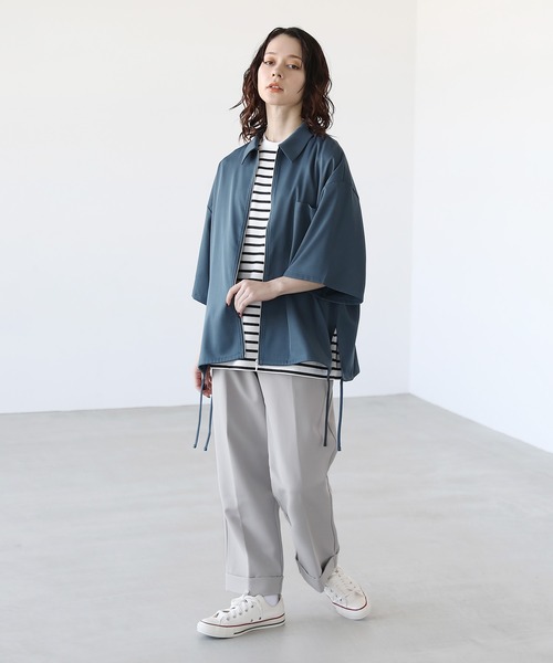 ビッグシルエットスリット入りサイドレースジップシャツ（シャツ