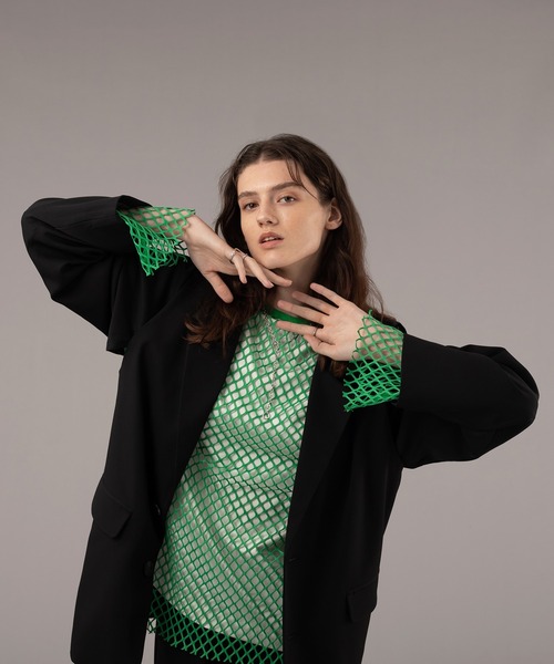 SELLE GLANT(セレグランテ)の「MESH PULLOVER TOPS/メッシュプルオーバートップス(Tシャツ/カットソー・メンズ・ブラック/グリーン・MEDIUM/LARGE)」の1枚目の写真