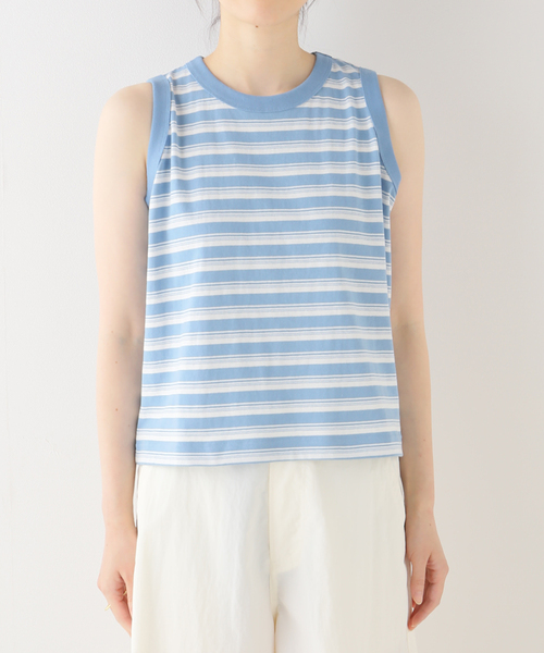 Spick & Span(スピックアンドスパン)の「【MEYAME / メヤメ】 RANDAM BORDER SLEEVELESS(タンクトップ・レディース・ライトブルー/イエロー・FREE)」の17枚目の写真
