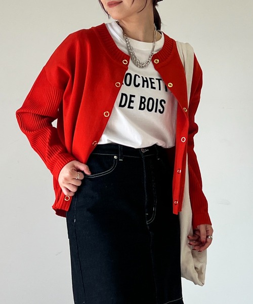 un dix cors（アンディコール）の「超軽量サイド切替カーディガン（カーディガン/ボレロ・レディース・ブラック/オレンジ/グリーン/オフホワイト・FREE）」の4枚目の写真