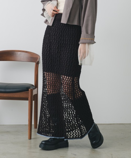 Kastane（カスタネ）の「メッシュニットスカート（スカート・レディース・アイボリー/ブラック・FREE）」の16枚目の写真