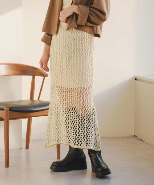 Kastane（カスタネ）の「メッシュニットスカート（スカート・レディース・アイボリー/ブラック・FREE）」の5枚目の写真