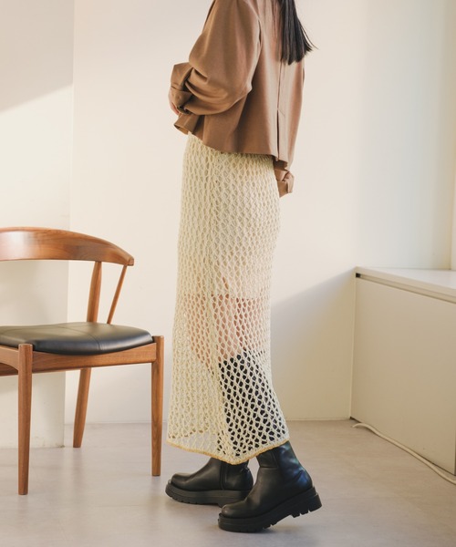Kastane（カスタネ）の「メッシュニットスカート（スカート・レディース・アイボリー/ブラック・FREE）」の6枚目の写真