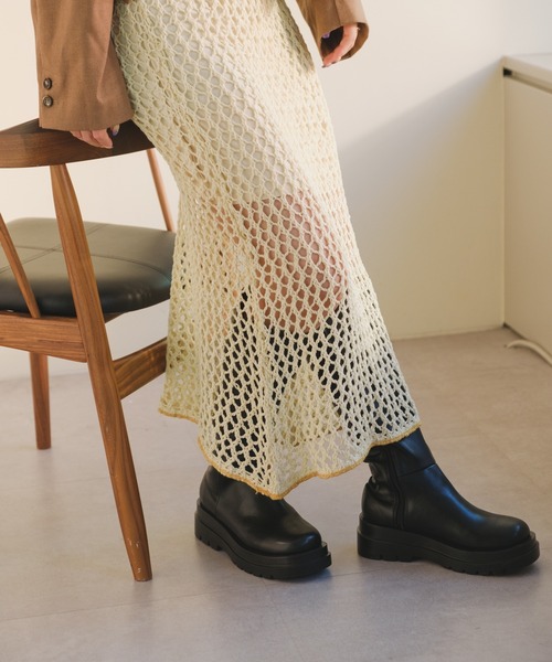 Kastane（カスタネ）の「メッシュニットスカート（スカート・レディース・アイボリー/ブラック・FREE）」の4枚目の写真