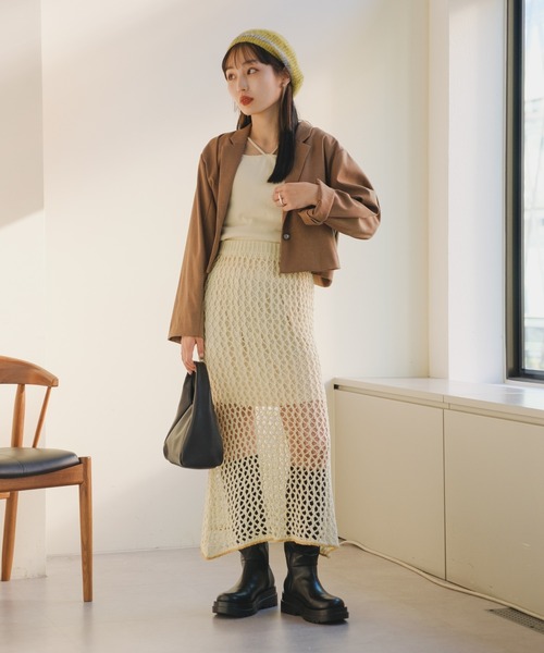 Kastane（カスタネ）の「メッシュニットスカート（スカート・レディース・アイボリー/ブラック・FREE）」の8枚目の写真