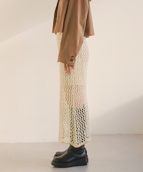 Kastane（カスタネ）の「メッシュニットスカート（スカート・レディース・アイボリー/ブラック・FREE）」の10枚目の写真