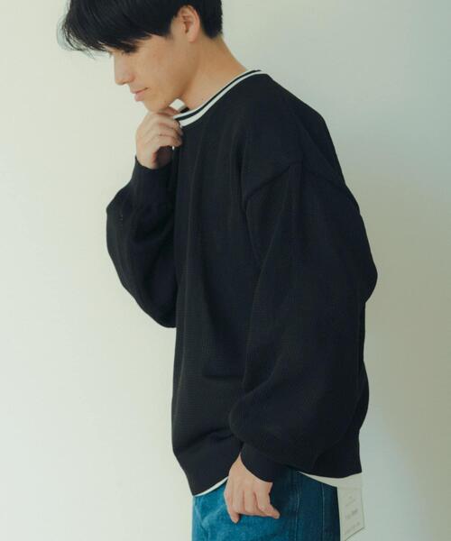 ITEMS URBANRESEARCH（アイテムズ アーバンリサーチ）の「衿ライン メッシュクルーネック プルオーバー（Tシャツ/カットソー・メンズ・オフホワイト/グリーン/レッド/ブラック・LARGE/MEDIUM）」の3枚目の写真