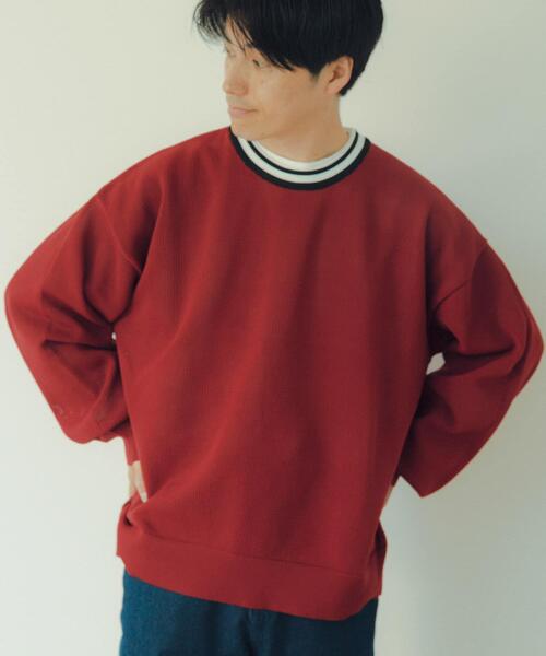 ITEMS URBANRESEARCH（アイテムズ アーバンリサーチ）の「衿ライン メッシュクルーネック プルオーバー（Tシャツ/カットソー・メンズ・オフホワイト/グリーン/レッド/ブラック・LARGE/MEDIUM）」の7枚目の写真