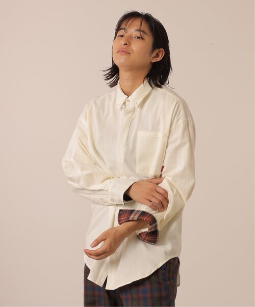 DOUBLE NAME（ダブルネーム）の「チェック柄ボーイズシャツ/ユニセックス可（シャツ/ブラウス・レディース・オレンジ系/キナリ/ネイビー系・FREE）」の2枚目の写真