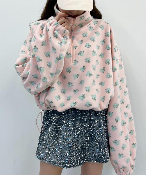 WC(ダブル シー)の「ドローコードフラワーパターンフリース(スウェット・レディース・アイボリー/ピンク・FREE)」の2枚目の写真