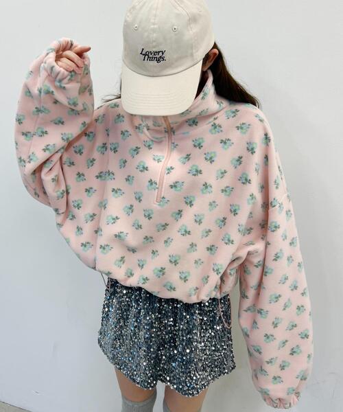 WC(ダブル シー)の「ドローコードフラワーパターンフリース(スウェット・レディース・アイボリー/ピンク・FREE)」の3枚目の写真