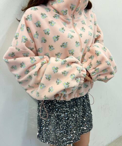WC(ダブル シー)の「ドローコードフラワーパターンフリース(スウェット・レディース・アイボリー/ピンク・FREE)」の5枚目の写真