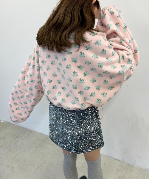 WC(ダブル シー)の「ドローコードフラワーパターンフリース(スウェット・レディース・アイボリー/ピンク・FREE)」の6枚目の写真