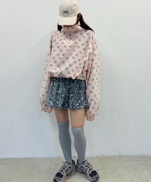 WC(ダブル シー)の「ドローコードフラワーパターンフリース(スウェット・レディース・アイボリー/ピンク・FREE)」の7枚目の写真