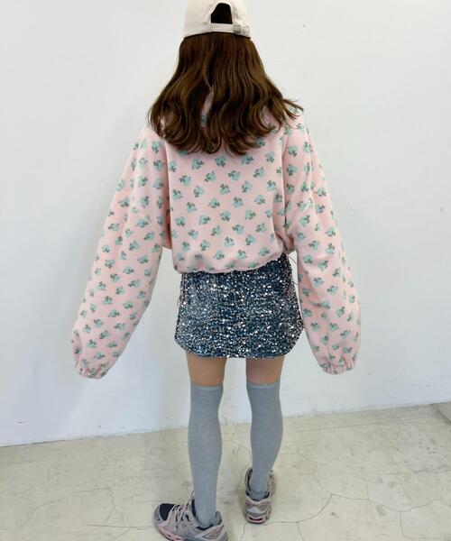 WC(ダブル シー)の「ドローコードフラワーパターンフリース(スウェット・レディース・アイボリー/ピンク・FREE)」の8枚目の写真