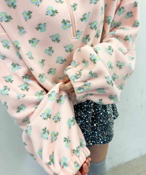 WC(ダブル シー)の「ドローコードフラワーパターンフリース(スウェット・レディース・アイボリー/ピンク・FREE)」の9枚目の写真