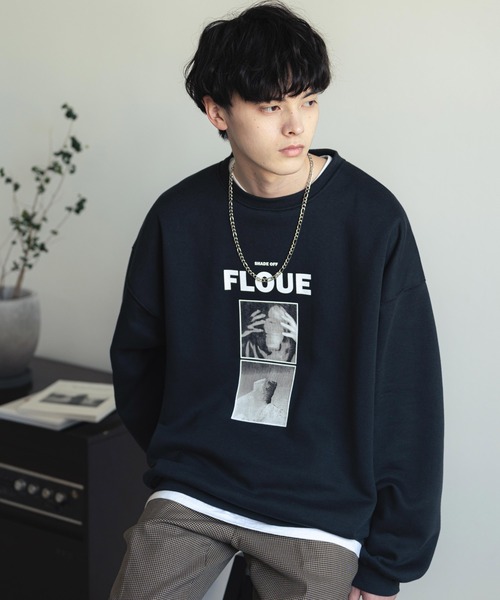 オーバーサイズモノクロフォトプリント裏起毛スウェット/トレーナー