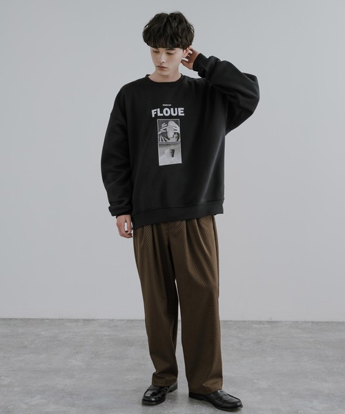 オーバーサイズモノクロフォトプリント裏起毛スウェット/トレーナー