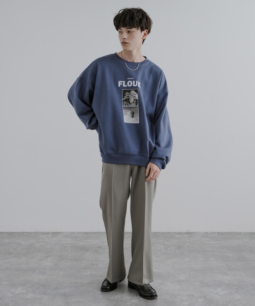 オーバーサイズモノクロフォトプリント裏起毛スウェット/トレーナー