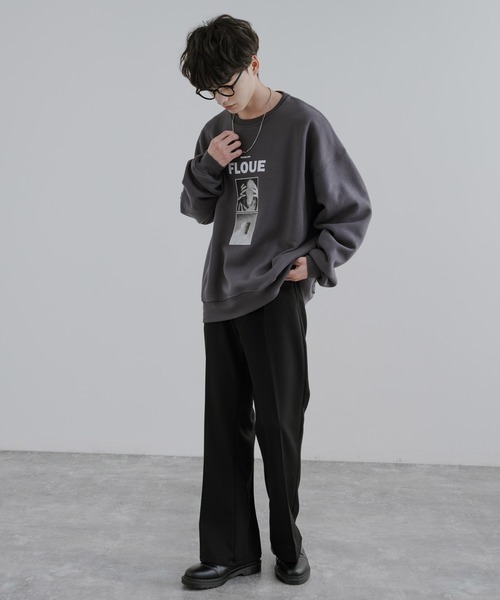 オーバーサイズモノクロフォトプリント裏起毛スウェット/トレーナー