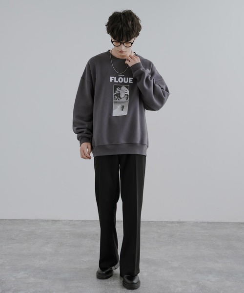 オーバーサイズモノクロフォトプリント裏起毛スウェット/トレーナー