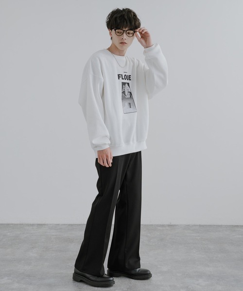 オーバーサイズモノクロフォトプリント裏起毛スウェット/トレーナー