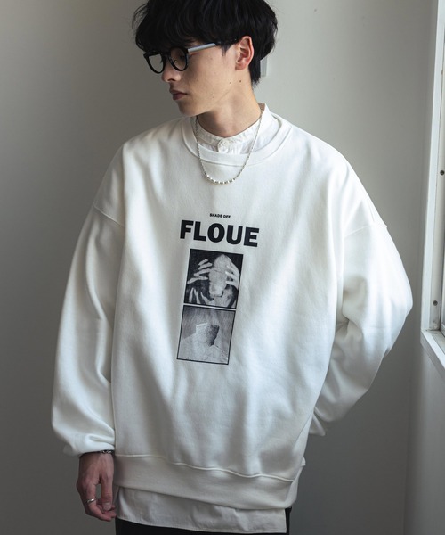 オーバーサイズモノクロフォトプリント裏起毛スウェット/トレーナー