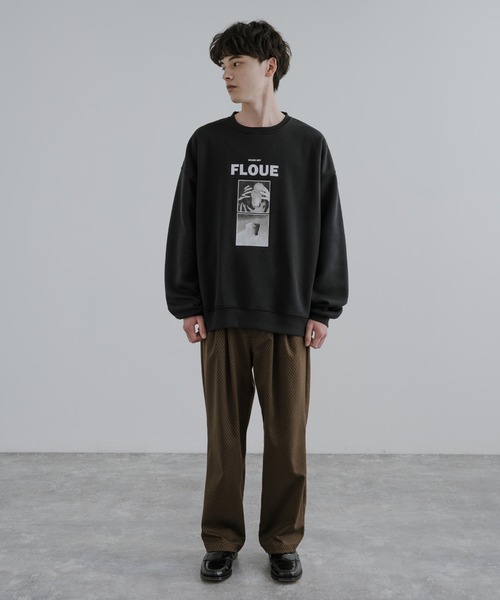 オーバーサイズモノクロフォトプリント裏起毛スウェット/トレーナー
